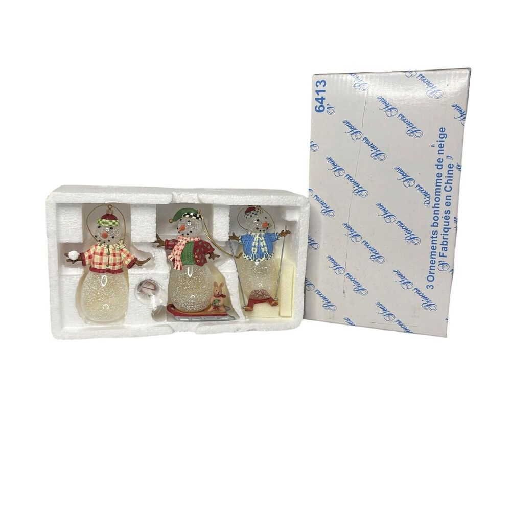 Vintage 2001 Princess House Set Of 3 Snowmen Christmas Ornaments - #2437.